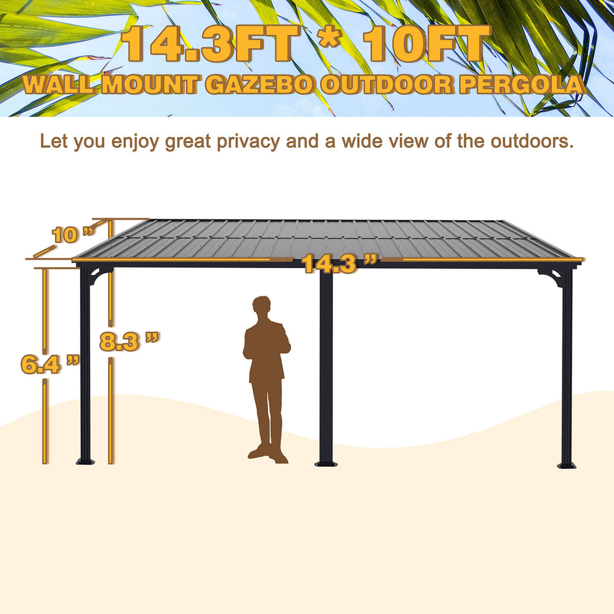 VEIKOUS Lean to Gazebo, 10'x 14' Outdoor Pergola with Aluminum Frame, Patio Cover for Porch and Backyard