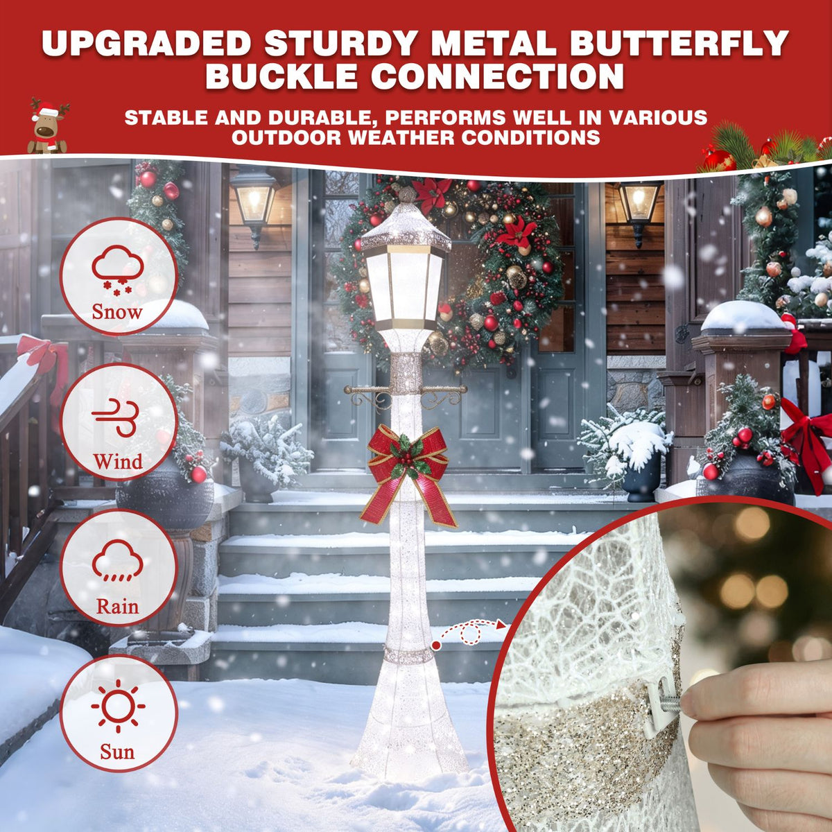 Decorating outdoor lamp posts for christmas, wind-resistant