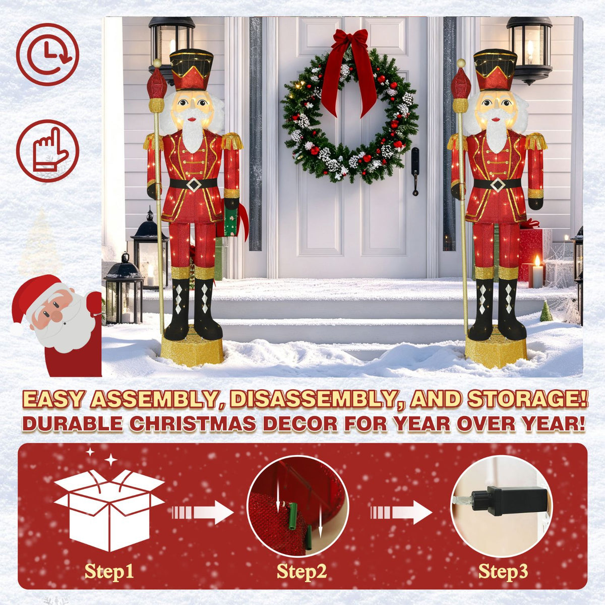 Veikous 5.9FT Christmas Outdoor Nutcracker Soldier, Lighted Nutcracker Decor with Crutch for Porch Lawn Yard