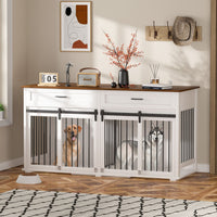 Wooden Dog Crate Furniture for 2 Dogs
