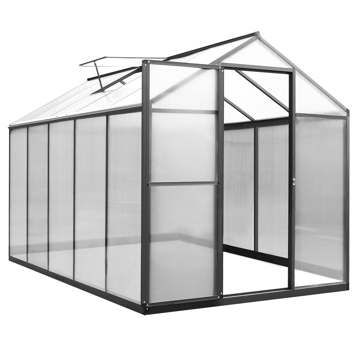 10 x 6 ft Walk In Greenhouse Kit with Adjustable Roof Vent and Rain Gutter W